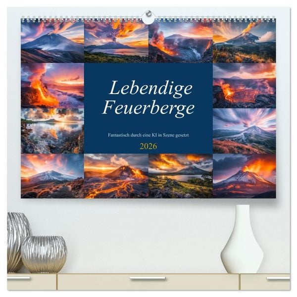 Produktbild: Lebendige Feuerberge - Fantastisch durch eine KI in Szene gesetzt (hochwertiger Premium Wandkalender 2026 DIN A2 quer), Kunstdruck in Hochglanz