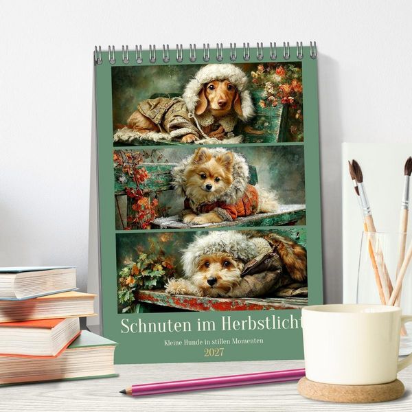 Produktbild: Schnuten im Herbstlicht. Kleine Hunde in stillen Momenten (Tischkalender 2027 DIN A5 hoch), CALVENDO Monatskalender