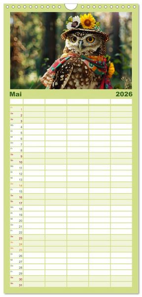 Produktbild: Familienplaner 2026 - Waldtiere mit Stil. Tierische Trendsetter in der Natur mit 5 Spalten (Wandkalender, 21 x 45 cm) CALVENDO