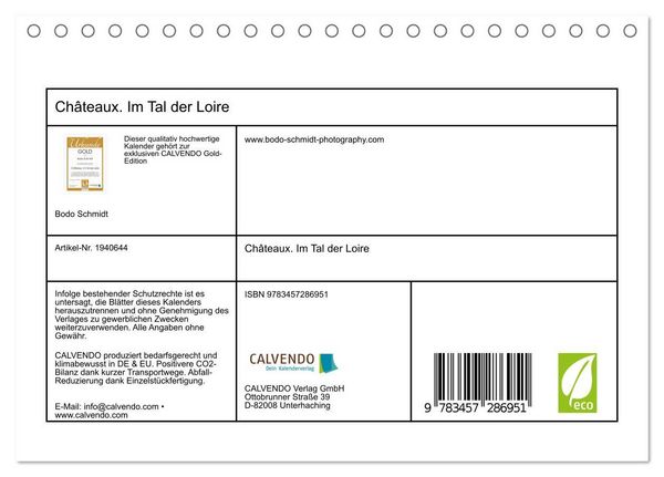 Produktbild: Ch&acirc;teaux. Im Tal der Loire (Tischkalender 2026 DIN A5 quer), CALVENDO Monatskalender