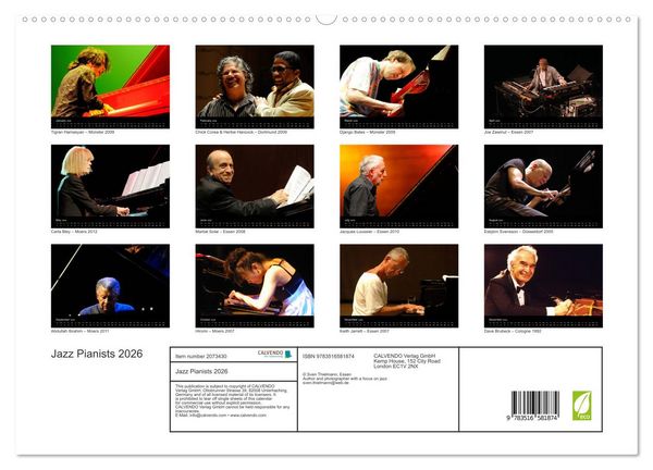 Produktbild: Jazz Pianists 2026 (High Quality Premium Wall Calendar 2026 DIN A2 landscape),CALVENDO 12 Month Wall Calendar