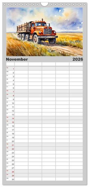 Produktbild: Familienplaner 2026 - Nostalgische Trucks mit 5 Spalten (Wandkalender, 21 x 45 cm) CALVENDO
