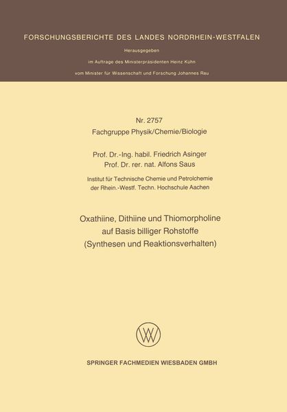 Produktbild: Oxathiine, Dithiine und Thiomorpholine auf Basis billiger Rohstoffe (Synthesen und Reaktionsverhalten)