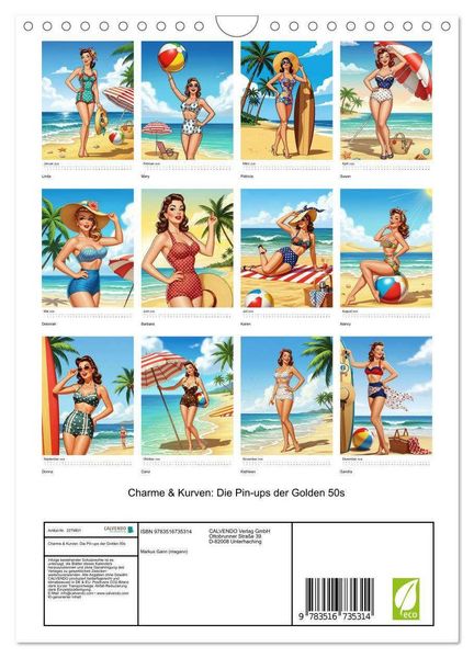 Produktbild: Charme & Kurven: Die Pin-ups der Golden 50s (Wandkalender 2026 DIN A4 hoch), CALVENDO Monatskalender