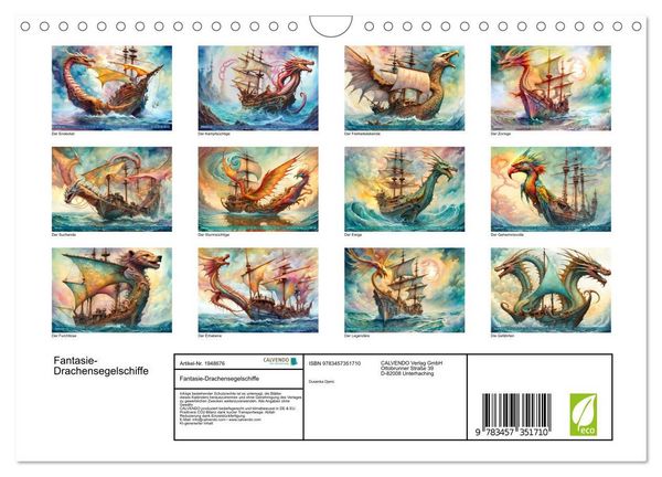 Produktbild: Fantasie-Drachensegelschiffe (Wandkalender 2026 DIN A4 quer), CALVENDO Monatskalender