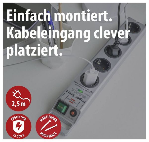 Produktbild: Brennenstuhl 1153340115 Steckdosenleiste mit Schalter 5fach Silber Schutzkontakt 1 St.
