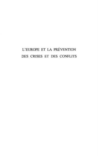 Produktbild: L'europe Et La Prevention des Crises Et des Conflits