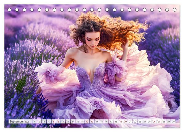 Produktbild: Bl&uuml;tenzauber im Feld - Frauen in farbenpr&auml;chtiger Landschaften (Tischkalender 2026 DIN A5 quer), CALVENDO Monatskalender
