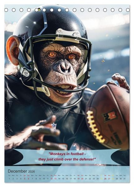 Produktbild: American football with funny animals (Desk Calendar 2026 DIN A5 portrait), CALVENDO 12 Month DeskCalendar