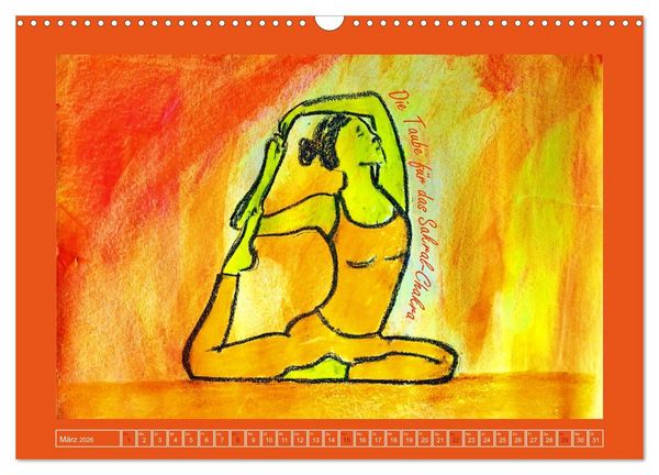 Produktbild: Farbige Yoga Kraftwelt - Yoga Asanas f&uuml;r die Chakren (Wandkalender 2026 DIN A3 quer), CALVENDO Monatskalender