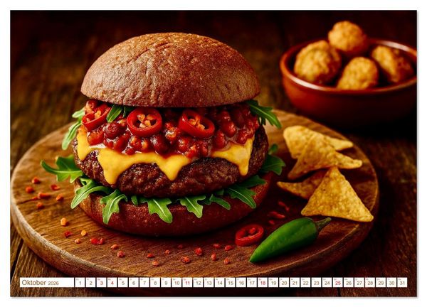 Produktbild: Leckere Burger (hochwertiger Premium Wandkalender 2026 DIN A2 quer), Kunstdruck in Hochglanz