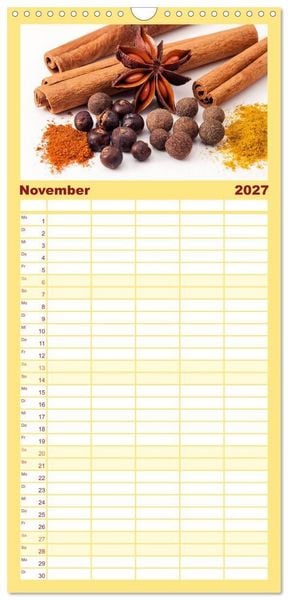 Produktbild: Familienplaner 2027 - Kulinarische Kompositionen mit 5 Spalten (Wandkalender, 21 x 45 cm) CALVENDO