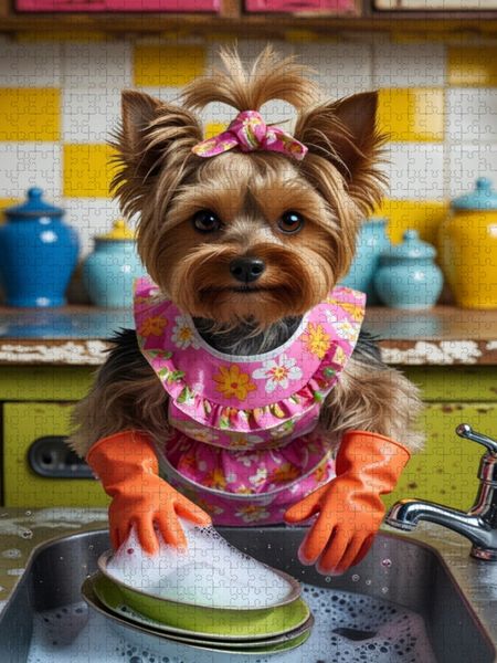 Produktbild: CALVENDO Puzzle Yorkshire Terrier beim Abwasch - niedlich, witzig und originell | 1000 Teile Lege-Gr&ouml;&szlig;e 64x48cm Foto-Puzzle f&uuml;r gl&uuml;ckliche Stunden