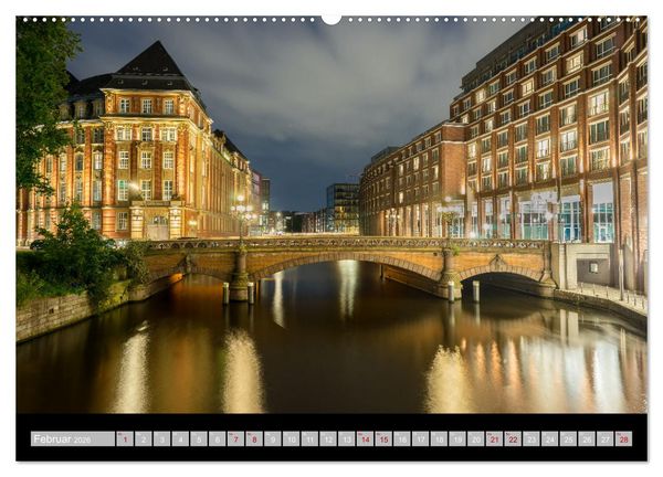 Produktbild: Hamburgs Br&uuml;cken bei Nacht (Wandkalender 2026 DIN A2 quer), CALVENDO Monatskalender