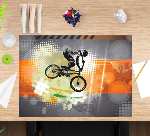 Produktbild: Cover-your-desk Schreibtischunterlage f&uuml;r Kinder und Erwachsene Mountainbike Orange, aus hochwertigem Vinyl , 60 x 40 cm