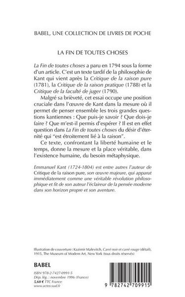 Produktbild: La fin de toutes choses
