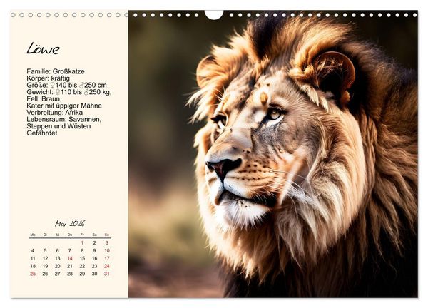 Produktbild: Zw&ouml;lf Raubkatzen im Portrait (Wandkalender 2026 DIN A3 quer), CALVENDO Monatskalender