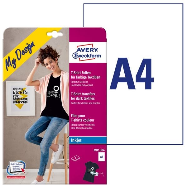 Produktbild: AVERY Zweckform Textilfolien f&uuml;r farbige/dunkle Textilien DIN A4 8 St&uuml;ck