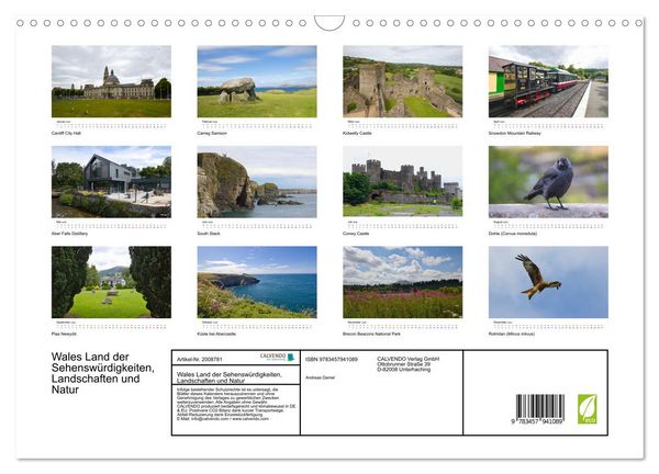 Produktbild: Wales Land der Sehensw&uuml;rdigkeiten, Landschaften und Natur (Wandkalender 2026 DIN A3 quer), CALVENDO Monatskalender
