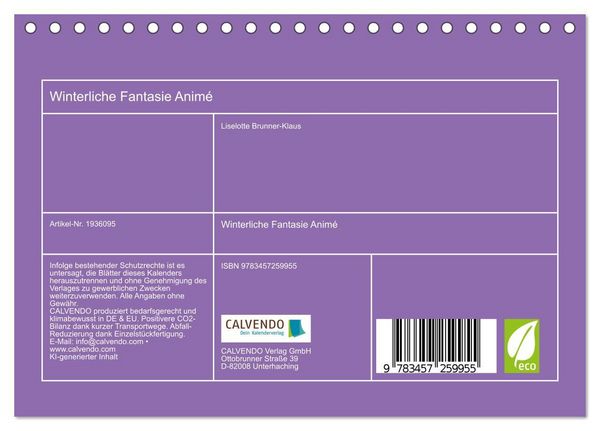 Produktbild: Winterliche Fantasie Anim&eacute; (Tischkalender 2026 DIN A5 quer), CALVENDO Monatskalender