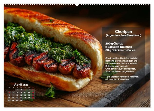 Produktbild: Streetfood Kalender - Einfache Rezepte aus den Stra&szlig;enk&uuml;chen der Welt (hochwertiger Premium Wandkalender 2026 DIN A2 quer), Kunstdruck in Hochglanz