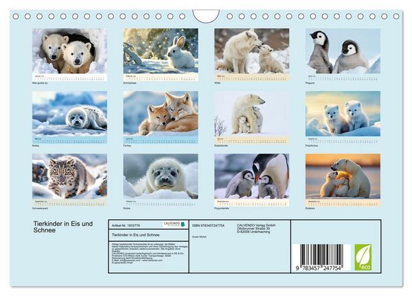 Produktbild: Tierkinder in Eis und Schnee (Wandkalender 2026 DIN A4 quer), CALVENDO Monatskalender