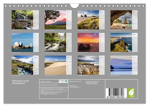 Produktbild: Sehnsucht nach Neuseeland (Wandkalender 2026 DIN A4 quer), CALVENDO Monatskalender