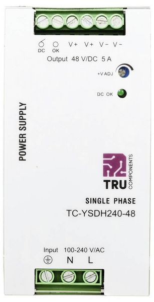 Produktbild: TRU COMPONENTS TC-13850164 Hutschienen-Netzteil (DIN-Rail) 48 V/DC 5 A 240 W Anzahl Ausg&auml;nge:1 x Inhalt 1 St.