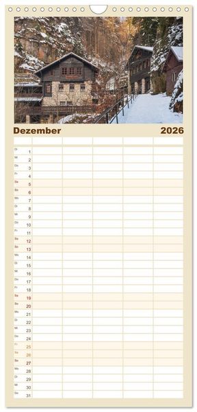 Produktbild: Familienplaner 2026 - S&auml;chsische Schweiz / Geburtstagsplaner mit 5 Spalten (Wandkalender, 21 x 45 cm) CALVENDO