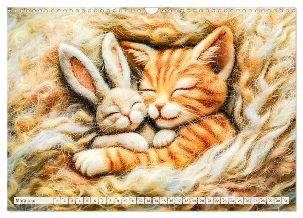Produktbild: Filzige Katzenfreunde - Ein Jahr voller niedlicher KI-Filzkunst (Wandkalender 2026 DIN A3 quer), CALVENDO Monatskalender