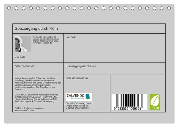 Produktbild: Spaziergang durch Rom (Tischkalender 2026 DIN A5 quer), CALVENDO Monatskalender