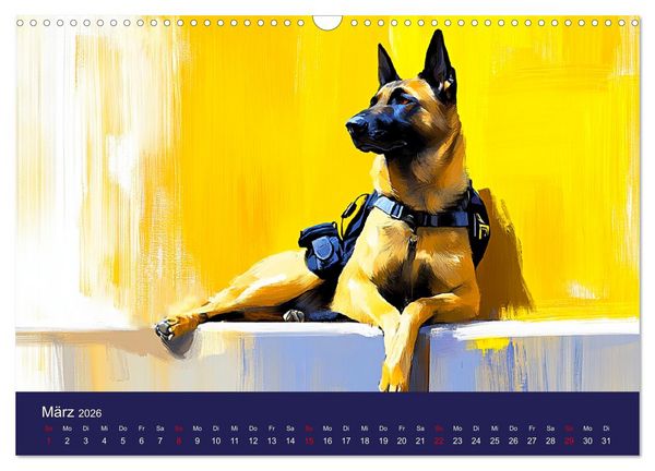 Produktbild: Loyaler Malinois. Belgische Sch&auml;ferhunde im Aquarell-Stil (Wandkalender 2026 DIN A3 quer), CALVENDO Monatskalender