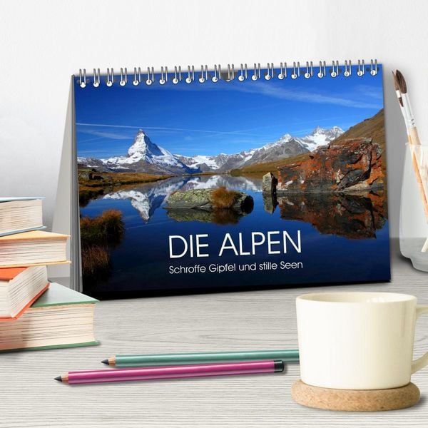 Produktbild: DIE ALPEN - Schroffe Gipfel und stille Seen (Tischkalender 2026 DIN A5 quer), CALVENDO Monatskalender