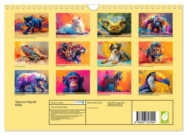 Produktbild: Tiere im Pop Art Kleid (Wandkalender 2026 DIN A4 quer), CALVENDO Monatskalender
