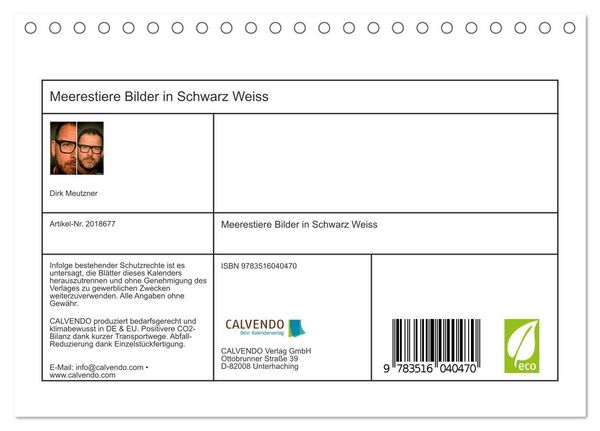 Produktbild: Meerestiere Bilder in Schwarz Weiss (Tischkalender 2026 DIN A5 quer), CALVENDO Monatskalender