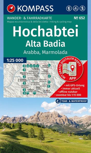 Produktbild: KOMPASS Wanderkarte 652 Hochabtei / Alta Badia, Arabba , Marmolada 1:25.000