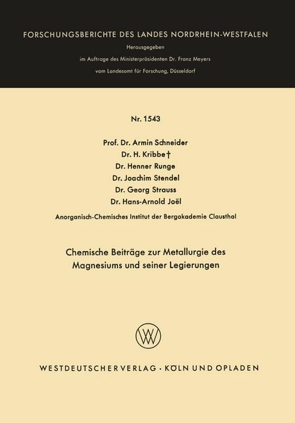 Produktbild: Chemische Beitr&auml;ge zur Metallurgie des Magnesiums und seiner Legierungen