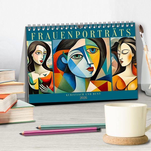 Produktbild: Frauenportr&auml;ts, kubistisch und bunt (Tischkalender 2026 DIN A5 quer), CALVENDO Monatskalender