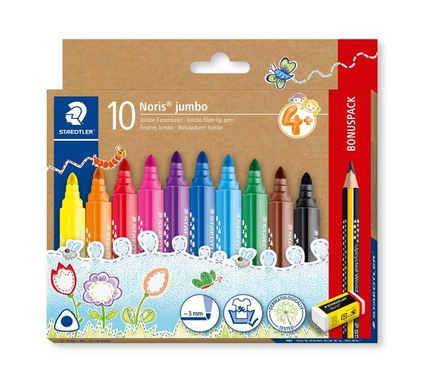 Produktbild: STAEDTLER Noris&reg; 328-B, 10 jumbo Fasermaler, jumbo Bleistift und Radierer, 328-B C10P