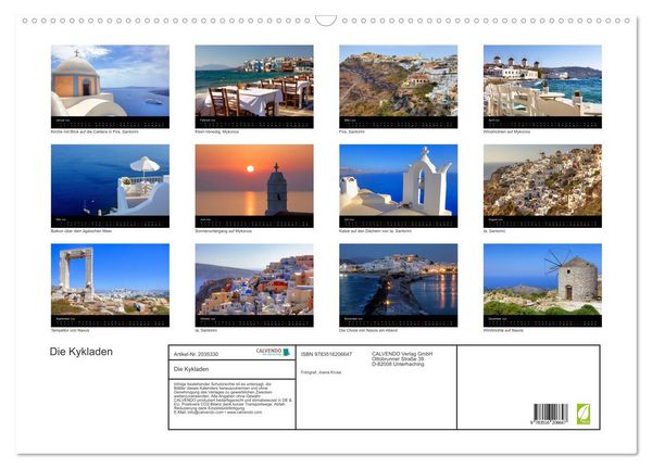 Produktbild: Die Kykladen (Wandkalender 2026 DIN A2 quer), CALVENDO Monatskalender