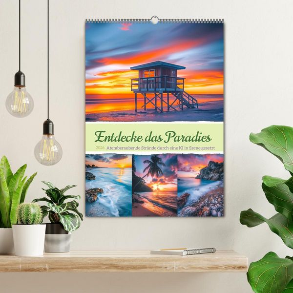 Produktbild: Entdecke das Paradies - Atemberaubende Str&auml;nde durch eine KI in Szene gesetzt (Wandkalender 2026 DIN A2 hoch), CALVENDO Monatskalender