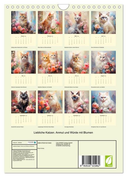 Produktbild: Liebliche Katzen. Anmut und W&uuml;rde mit Blumen (Wandkalender 2026 DIN A4 hoch), CALVENDO Monatskalender
