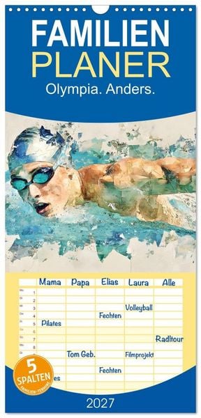 Produktbild: Familienplaner 2027 - Olympia. Anders. mit 5 Spalten (Wandkalender, 21 x 45 cm) CALVENDO