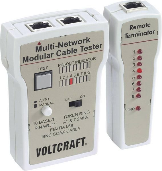 Produktbild: VOLTCRAFT Kabeltester CT-2 CT-2 Geeignet f&uuml;r RJ-45, BNC, RJ-11