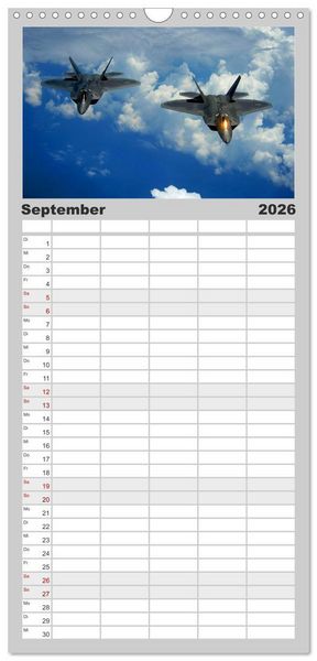 Produktbild: Familienplaner 2026 - Kampfjets &bull; U.S. Aircraft mit 5 Spalten (Wandkalender, 21 x 45 cm) CALVENDO