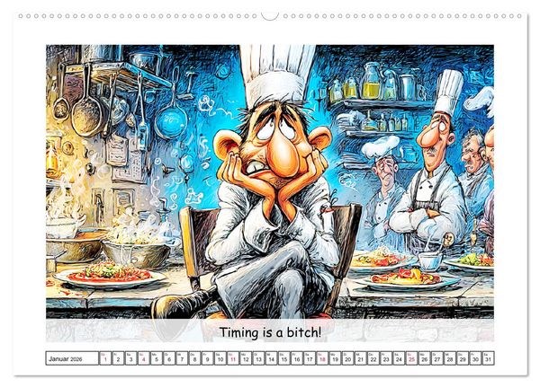 Produktbild: Gro&szlig;k&uuml;che au&szlig;er Kontrolle. Spa&szlig; mit hei&szlig;en T&ouml;pfen und lustigen Spr&uuml;chen (hochwertiger Premium Wandkalender 2026 DIN A2 quer), Kunstdruck in Hochglanz