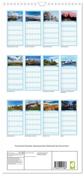 Produktbild: Familienplaner 2026 - Fischerdorf Greetsiel. Bezauberndes Warfendorf der Krummh&ouml;rn mit 5 Spalten (Wandkalender, 21 x 45 cm) CALVENDO