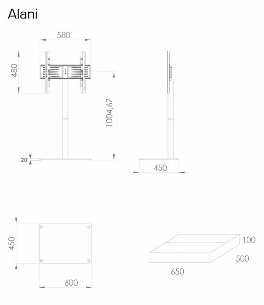 Produktbild: TV Standfu&szlig; Alu Glas Fernseh St&auml;nder Fu&szlig; Alani