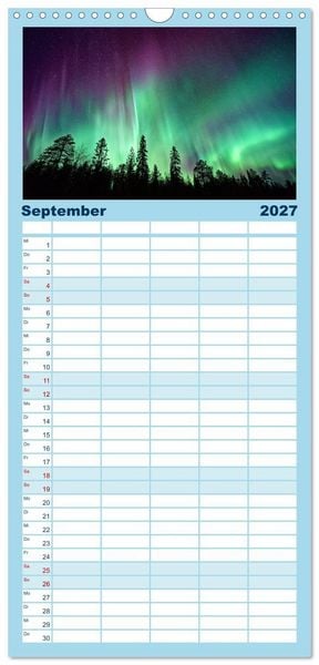 Produktbild: Familienplaner 2027 - Magische Polarlichter der Erde mit 5 Spalten (Wandkalender, 21 x 45 cm) CALVENDO
