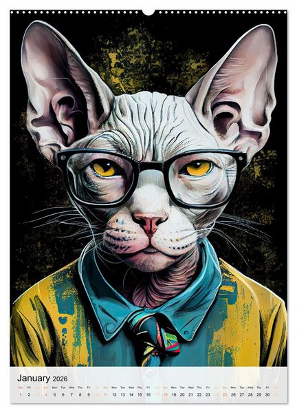 Produktbild: Hipster Cats (Wall Calendar 2026 DIN A2 portrait), CALVENDO 12 Month Wall Calendar
